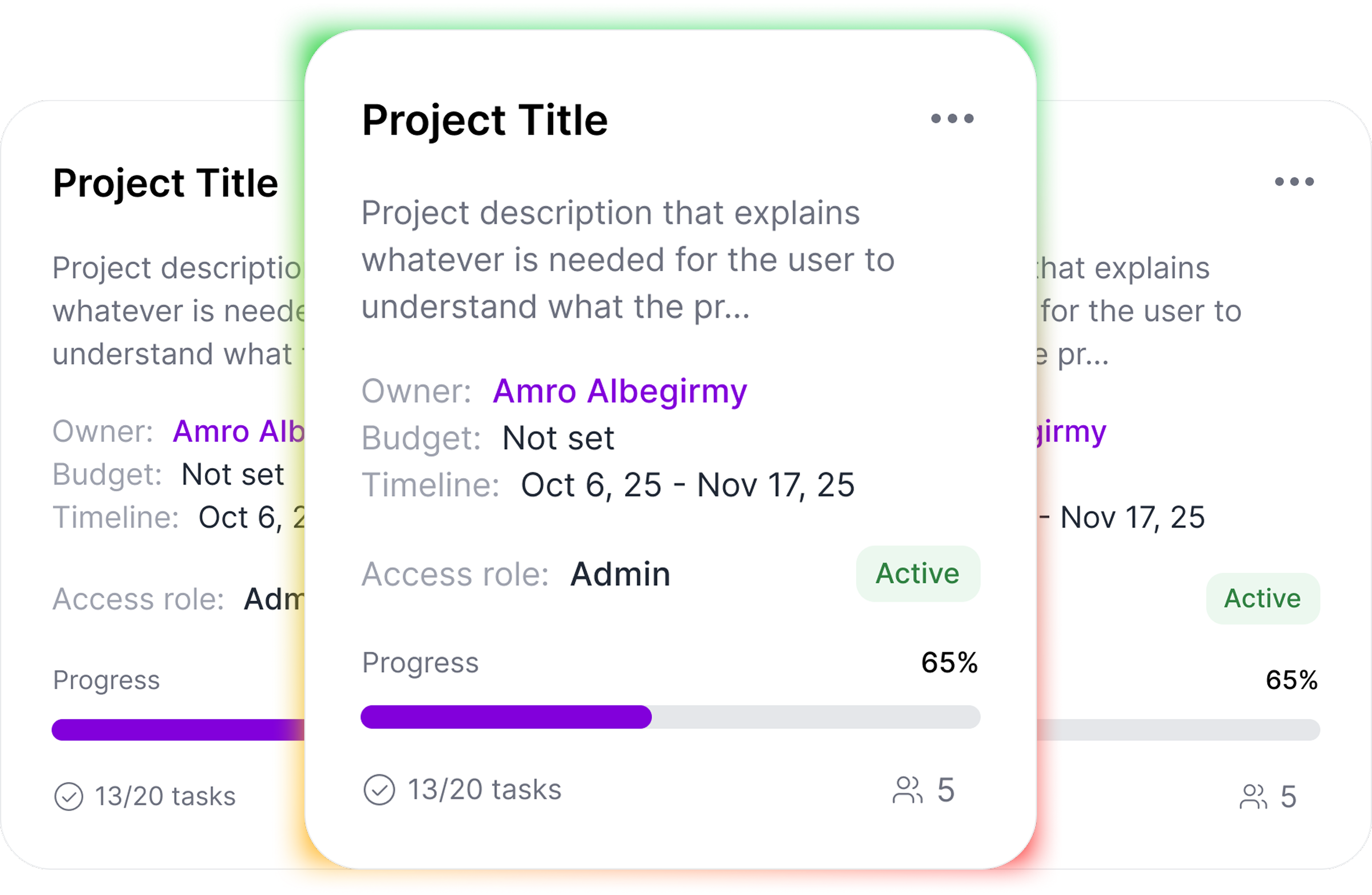 Projects screenshot, center card